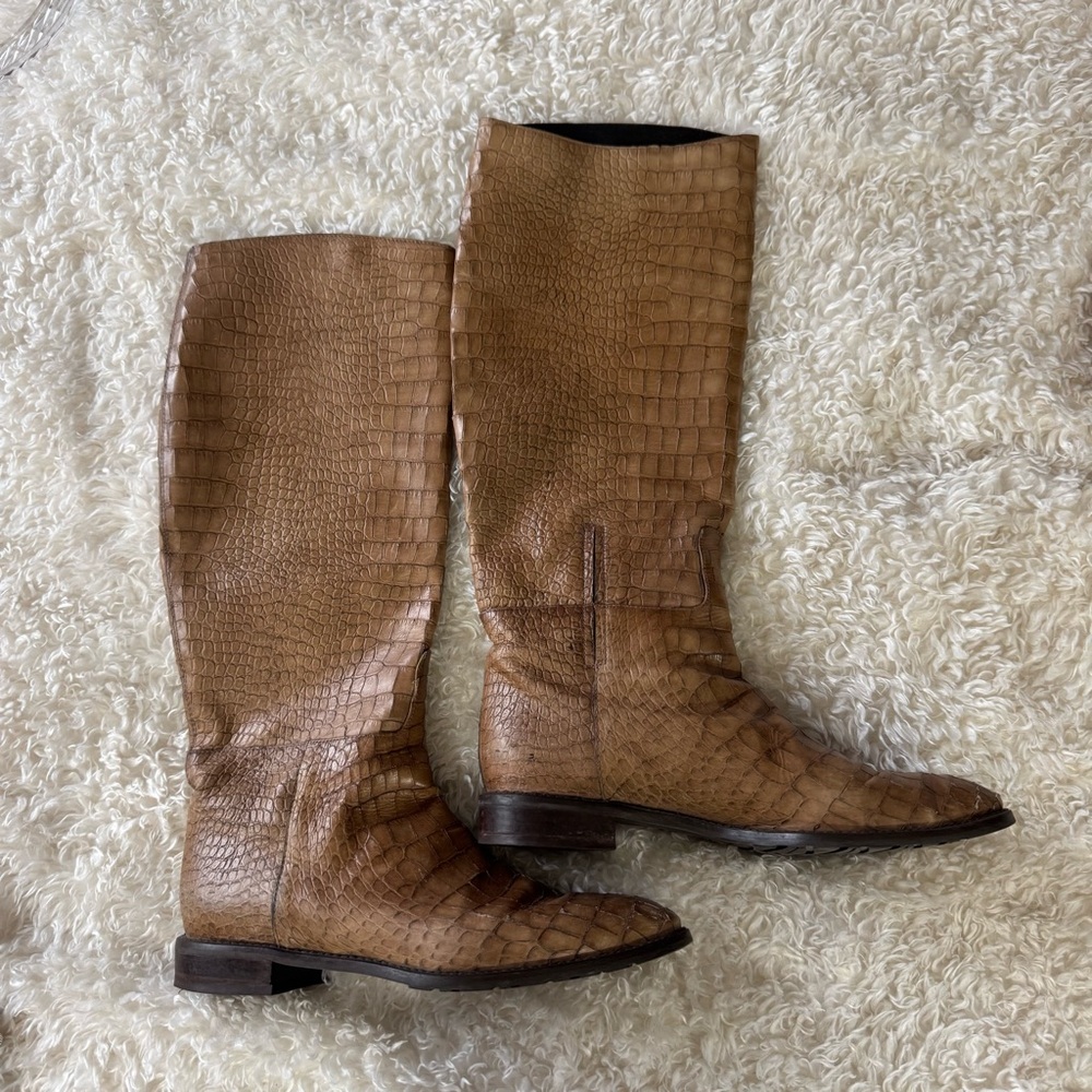 Stuart Weitzman Equine Croc-Embossed Knee Leather Boots Espresso Brown Size 8.5 - Picture 5 of 14